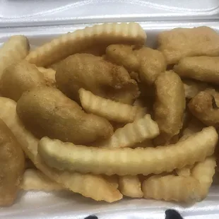 Their version of chicken nuggets (and fries). Resembles the famous fast food version (you know which one) but tastes so much better!