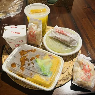 a variety of food items on a table