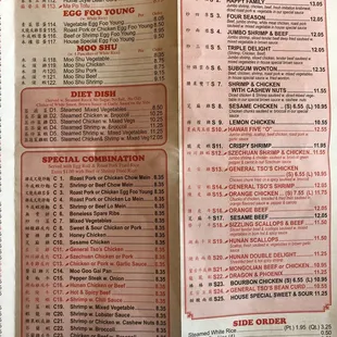 the menu for the restaurant