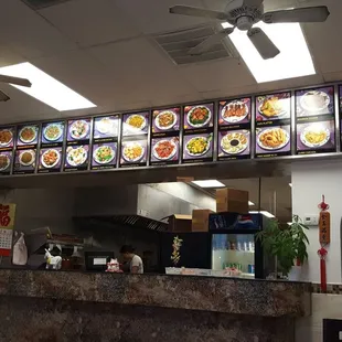 a view of a restaurant counter