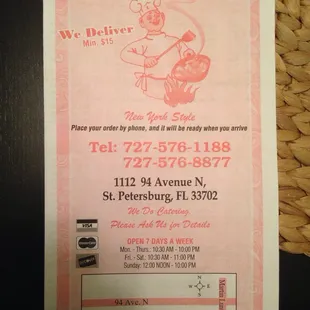 Their take out menu