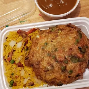 Veggie Egg Foo Young Combo (Don&apos;t mind my tray. I used it for a resin project)