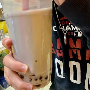 Our youngest boy enjoying Bubble tea after Red Sox win!