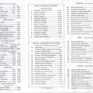 a list of various food items