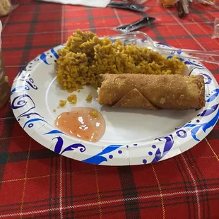 Egg rolls and fried rice