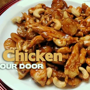 a plate of cashew chicken