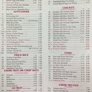 the menu of the restaurant