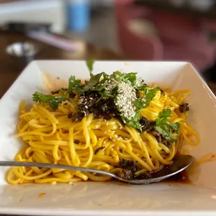 a plate of spaghetti with meat and sauce