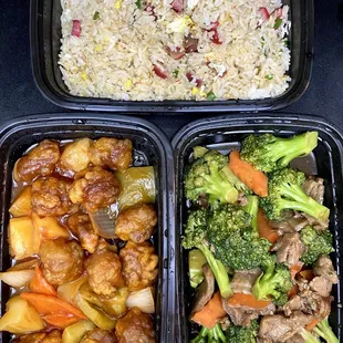 Sweet &amp; sour pork | beef w/ broccoli | bbq pork fried rice