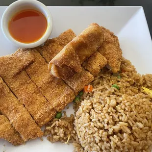 Lemon chicken with regular fried rice.