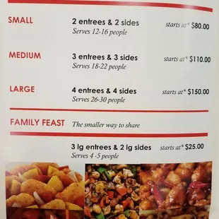 Catering menu prices