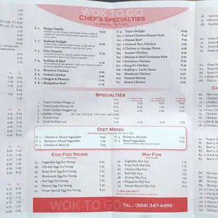 the menu for the restaurant