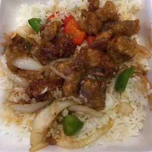 Orange chicken $13 (more like rice with sugar laden crispy batter). NOT enough actual orange chicken! $13 for this?!