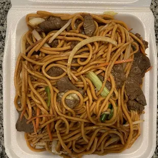 Beef Lo Mein- huge portion but hardly any vegetables and reeking of old oil and tasted very bland.