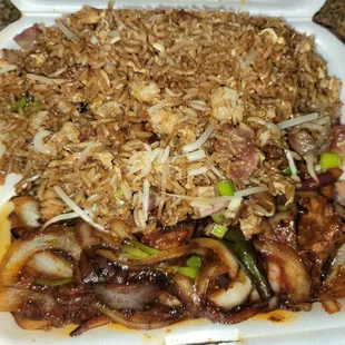 Mongolian Beef and pork fried rice