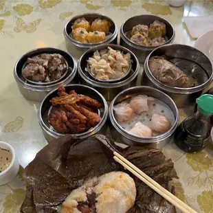 a variety of food items on a table