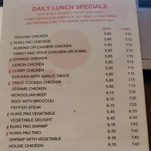 Lunch menu.