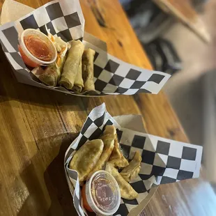 BBQ Brisket Egg Rolls (4) and Chicken n Greens Dumplings (6)