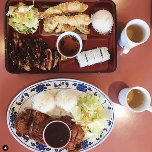 Chicken Katsu, Teriyaki Chicken Combo Bento. Follow me on Instagram @foodies.uwu for more Seattle food recommendations!