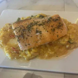 Salmon with Lobster Risotto