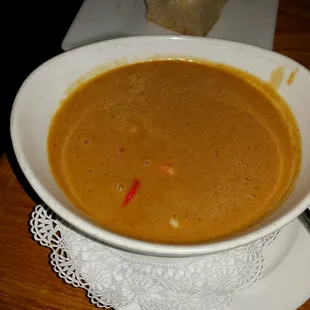 Lobster bisque, generous portion of lobster pieces