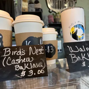 a variety of coffee cups
