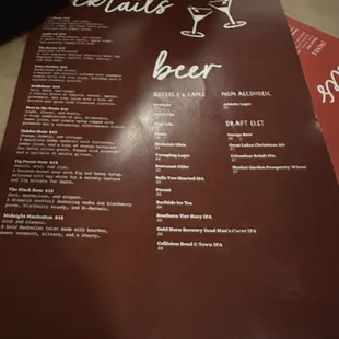 Cocktail menu
