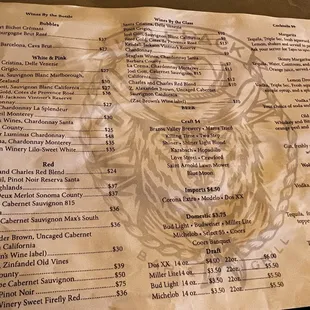 Drink menu