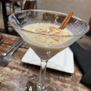 Ebeneezer Eggnog - spiked with bourbon, rum, and brandy with cinnamon, nutmeg, and allspice.