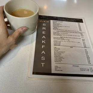 Menu and my coffee with real cream