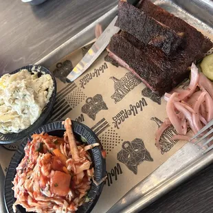 Ribs, slaw and potato salad