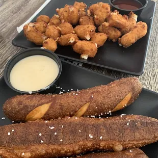 Pretzel sticks and cheese curds