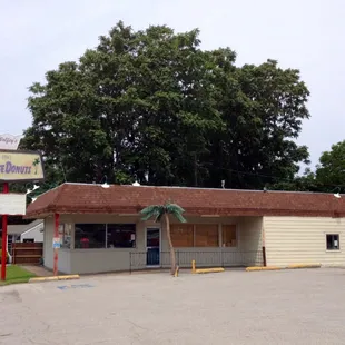 The shop&apos;s faded and aging exterior