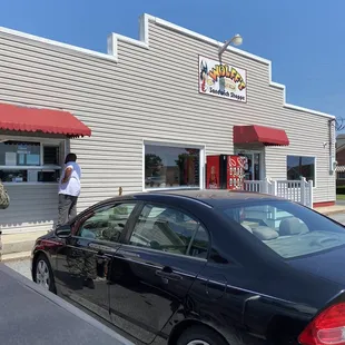 a black car parked outside