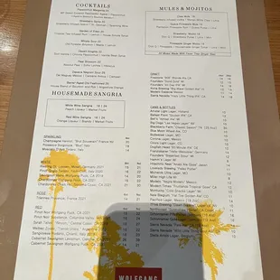 the menu for the restaurant