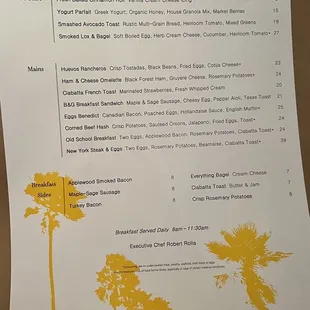 Breakfast menu