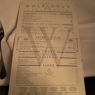 the menu for the restaurant