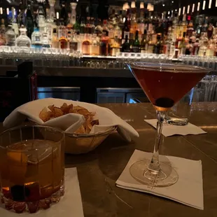 Old Fashioned and Manhattan. Complimentary basket of chips!