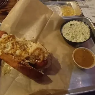 Bahama mama with kraft and delicious mustard plus sweet coleslaw.