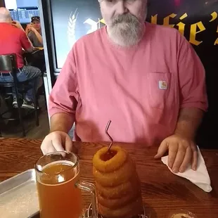 Onion ring tower and awesome German beer.