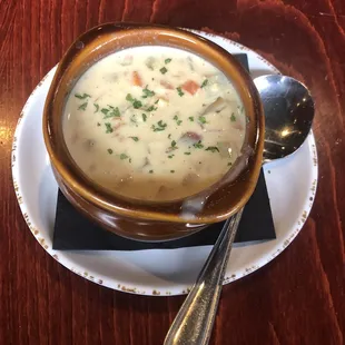 Seafood Chowder in a crock