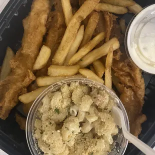 Fish and chips + Mac and cheese