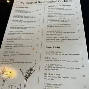 Drink menu