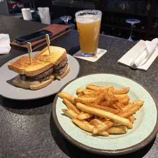 Patty melt and fries.