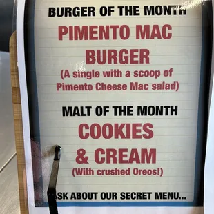 Burger and malt of the month