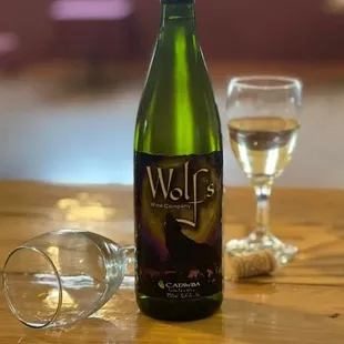 a bottle of wine and a glass