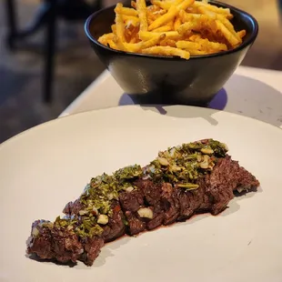 Hanger steak and fries, definitely would recommend.