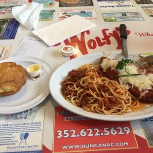 Chicken Parmigiana special available every Monday. I chose corn muffin instead of garlic toast; best decision ever!!