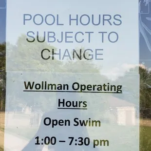 Wollman Operating Hours