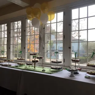 Memorial reception,  dessert tables in the lobby